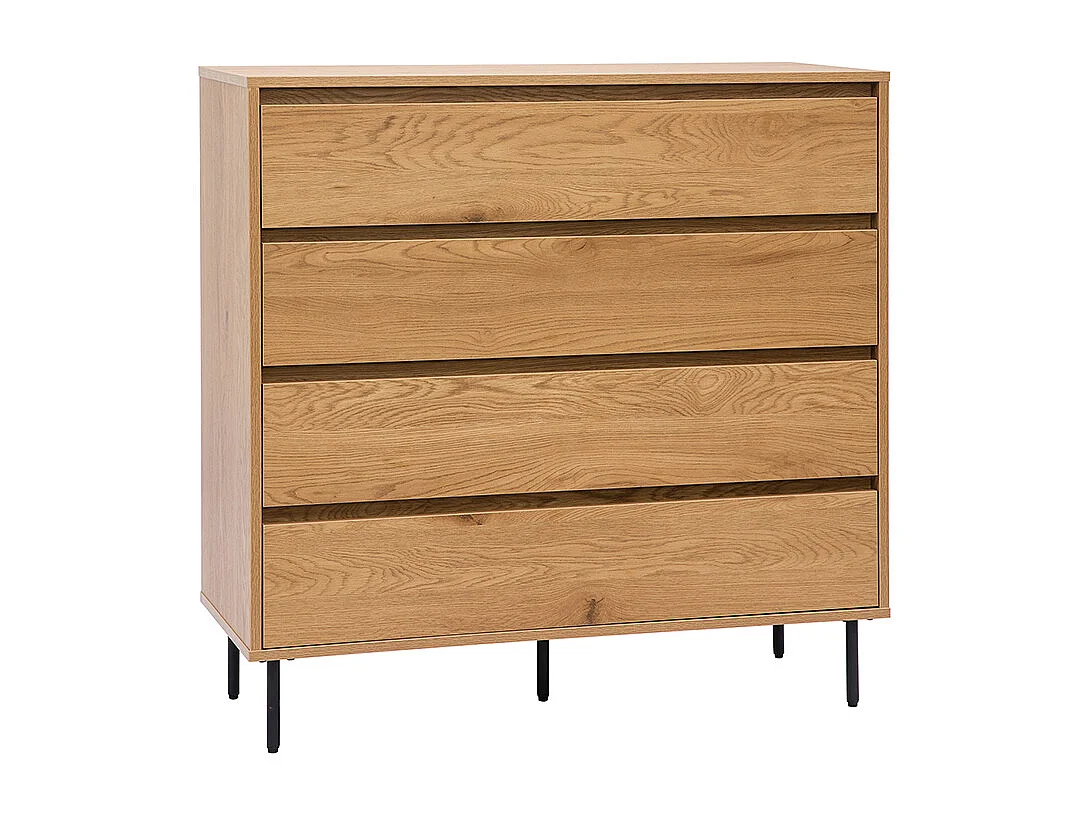 Commode finition bois clair chêne 4 tiroirs L100 cm ARAGON