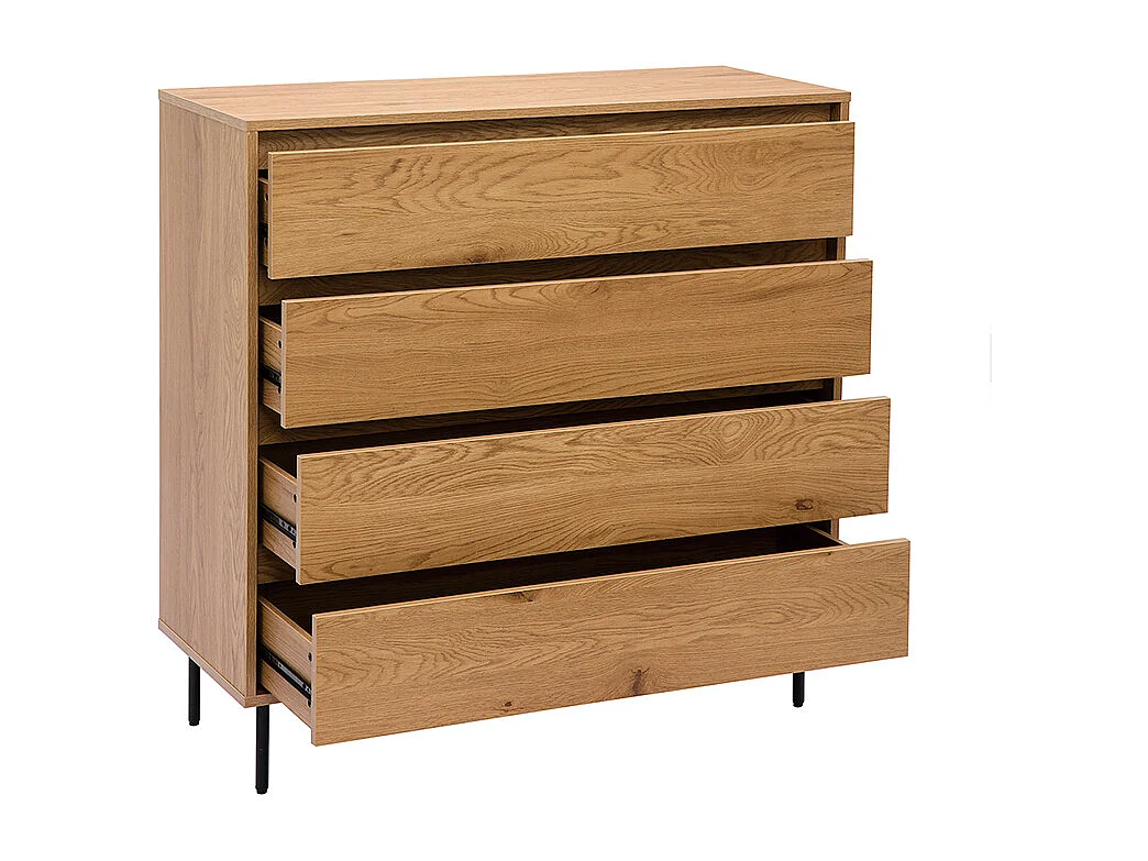 Commode finition bois clair chêne 4 tiroirs L100 cm ARAGON