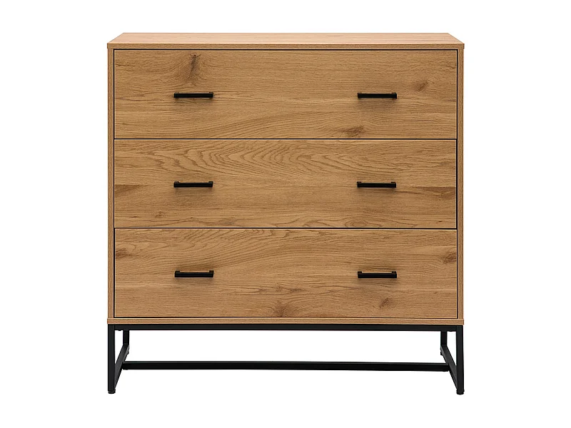 Kommode mit 3 Schubladen in hellem Eichenholzfinish und schwarzem Metall B100 cm LOVATO