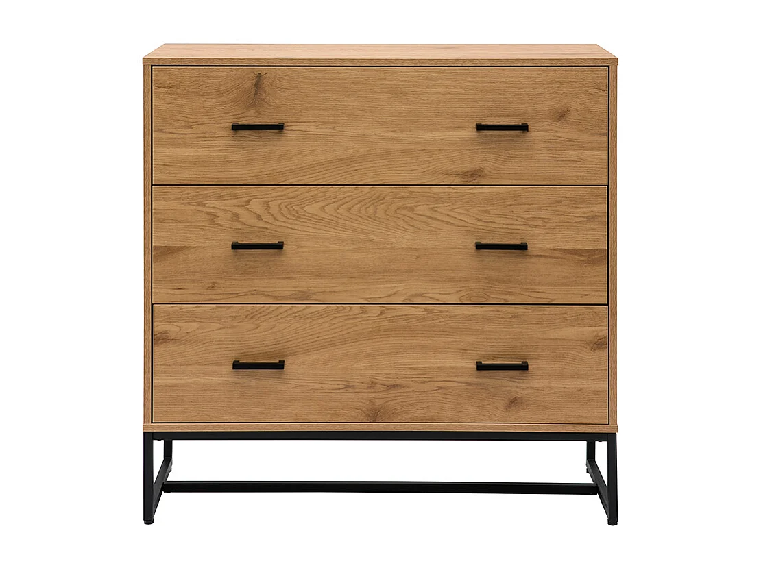 Kommode mit 3 Schubladen in hellem Eichenholzfinish und schwarzem Metall B100 cm LOVATO