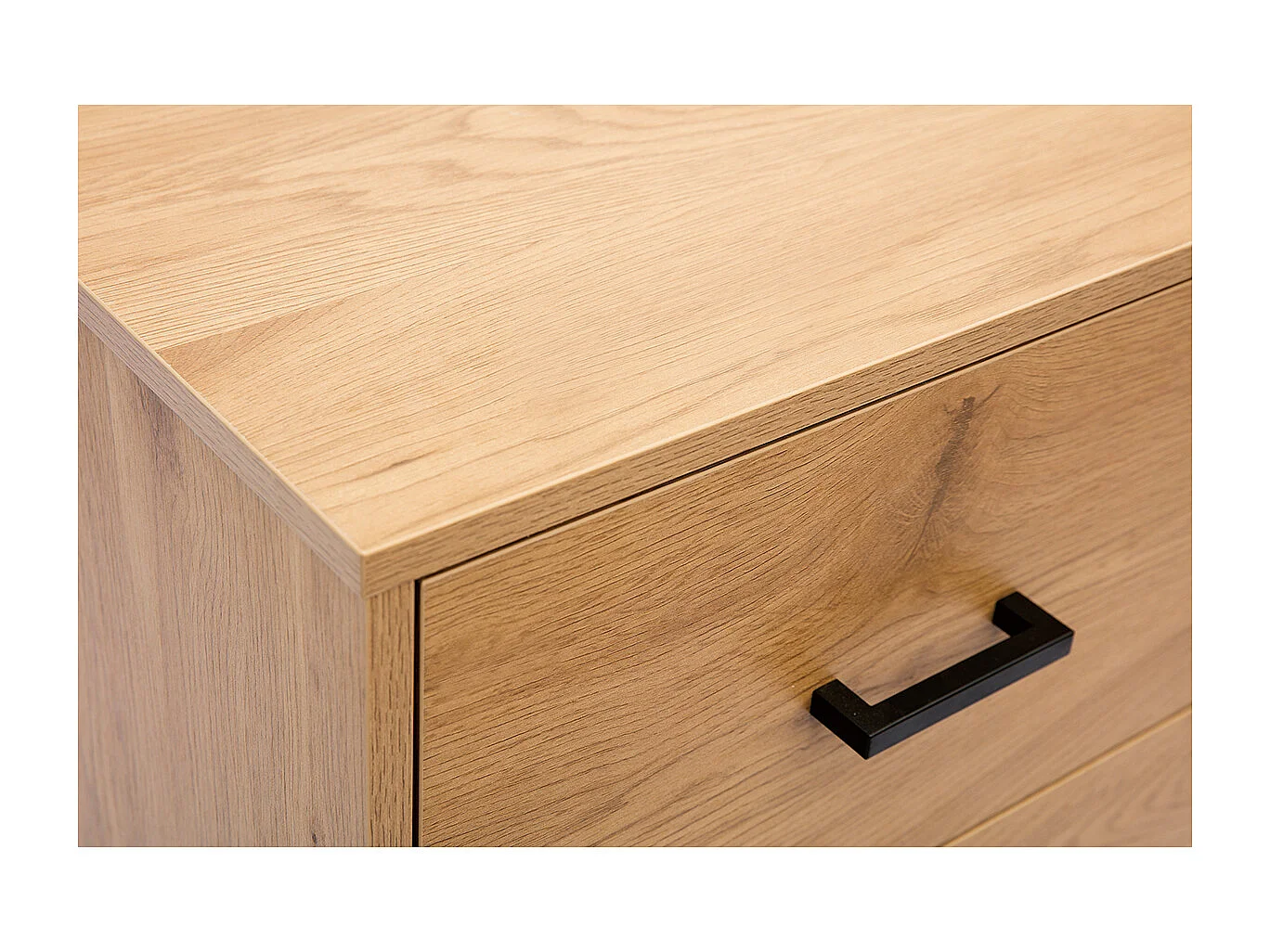 Kommode mit 3 Schubladen in hellem Eichenholzfinish und schwarzem Metall B100 cm LOVATO