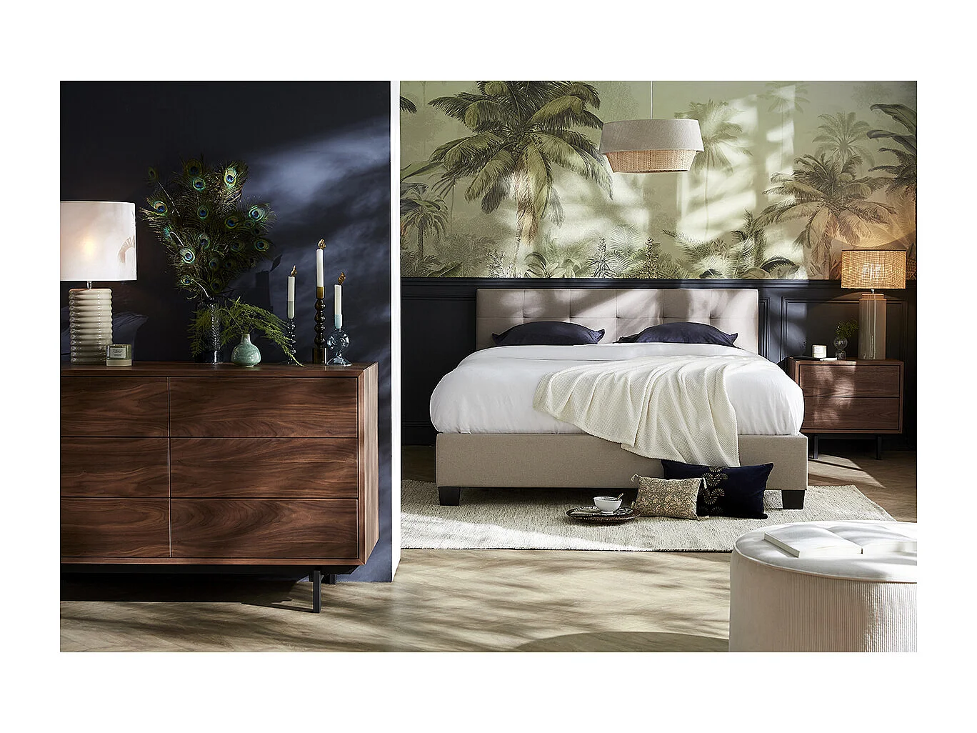 Comò vintage 6 cassetti noce e metallo L120 cm MANNY