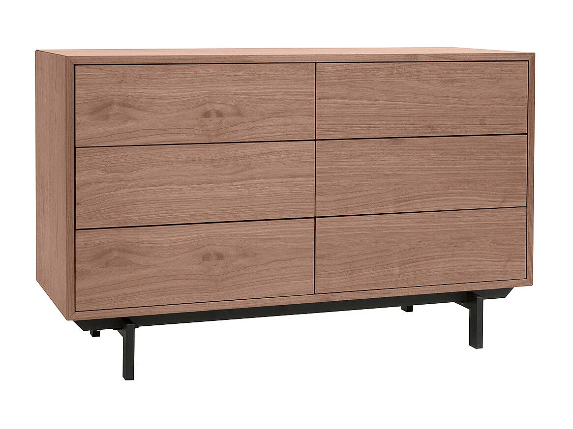 Comò vintage 6 cassetti noce e metallo L120 cm MANNY