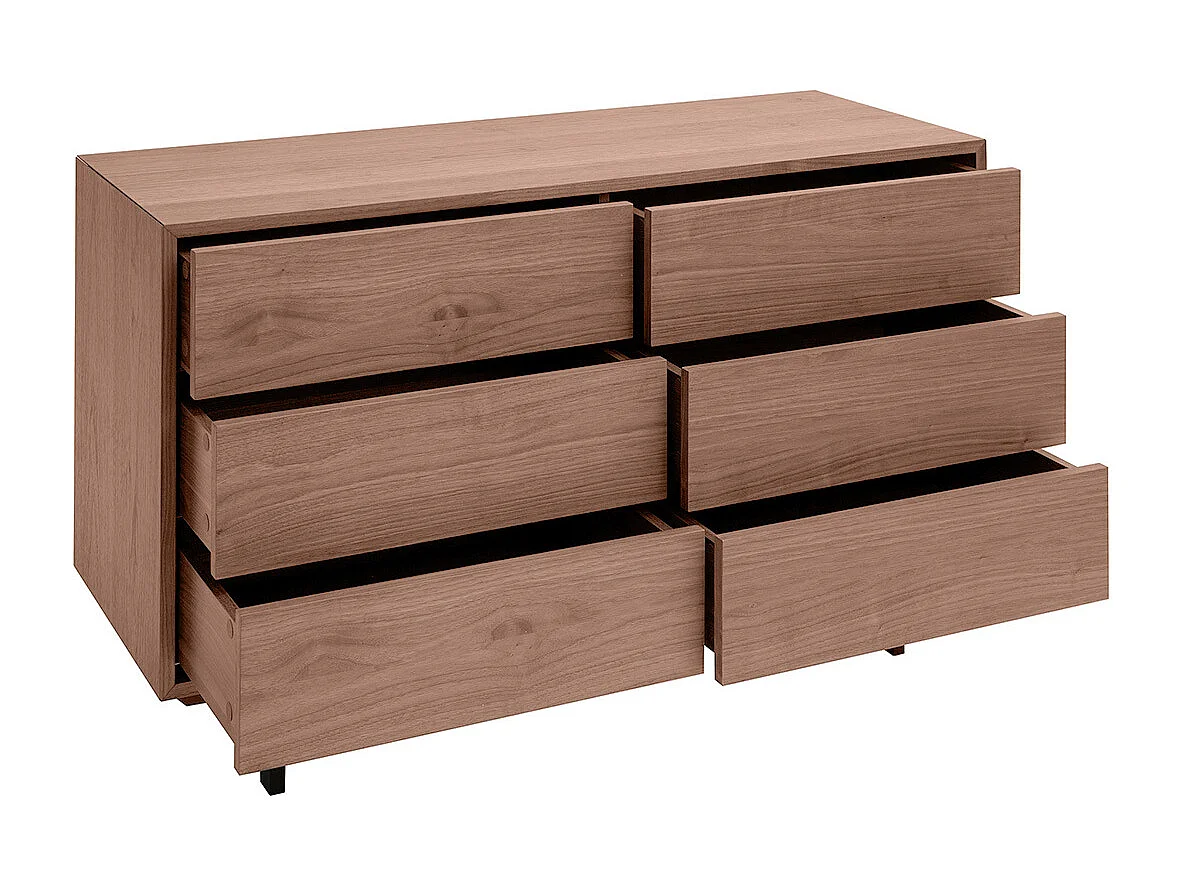 Comò vintage 6 cassetti noce e metallo L120 cm MANNY