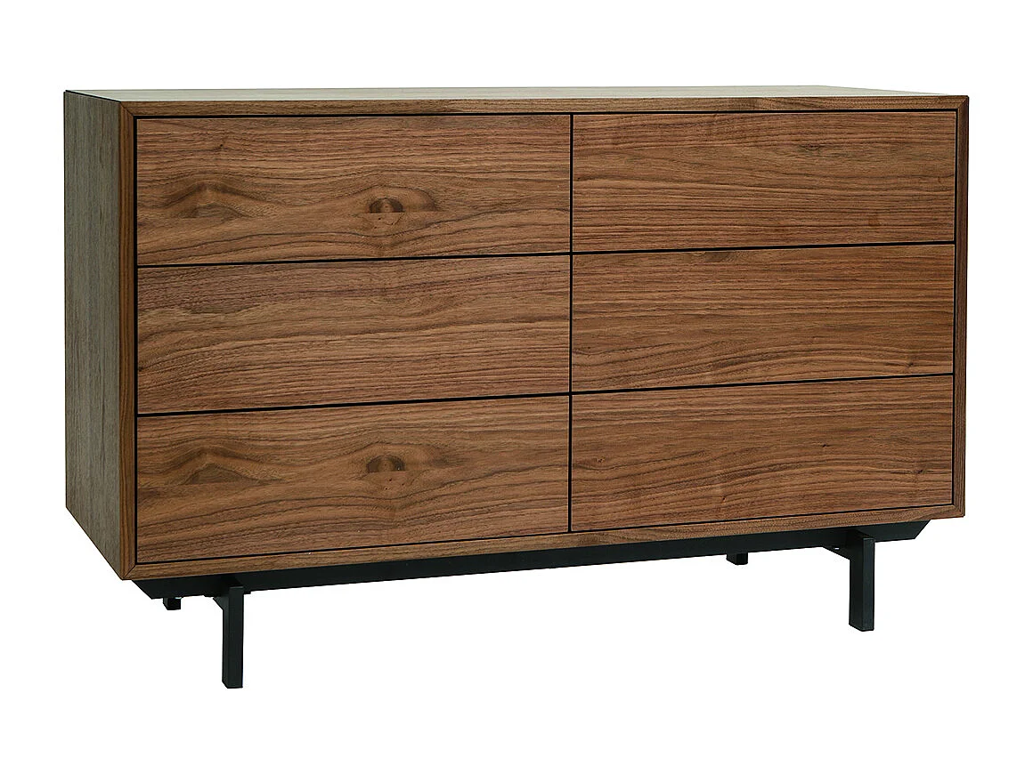 Comò vintage 6 cassetti noce e metallo L120 cm MANNY