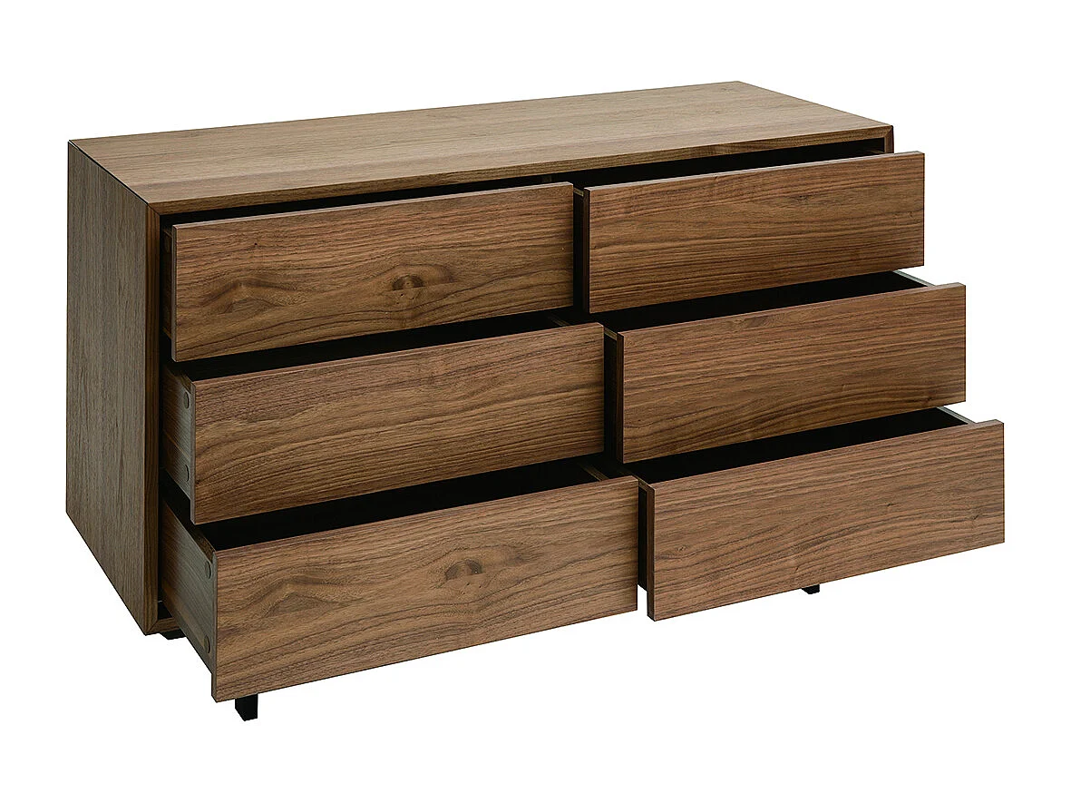 Comò vintage 6 cassetti noce e metallo L120 cm MANNY