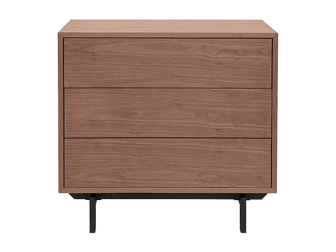 Commode vintage en bois foncé noyer et métal noir 3 tiroirs L81 cm MANNY