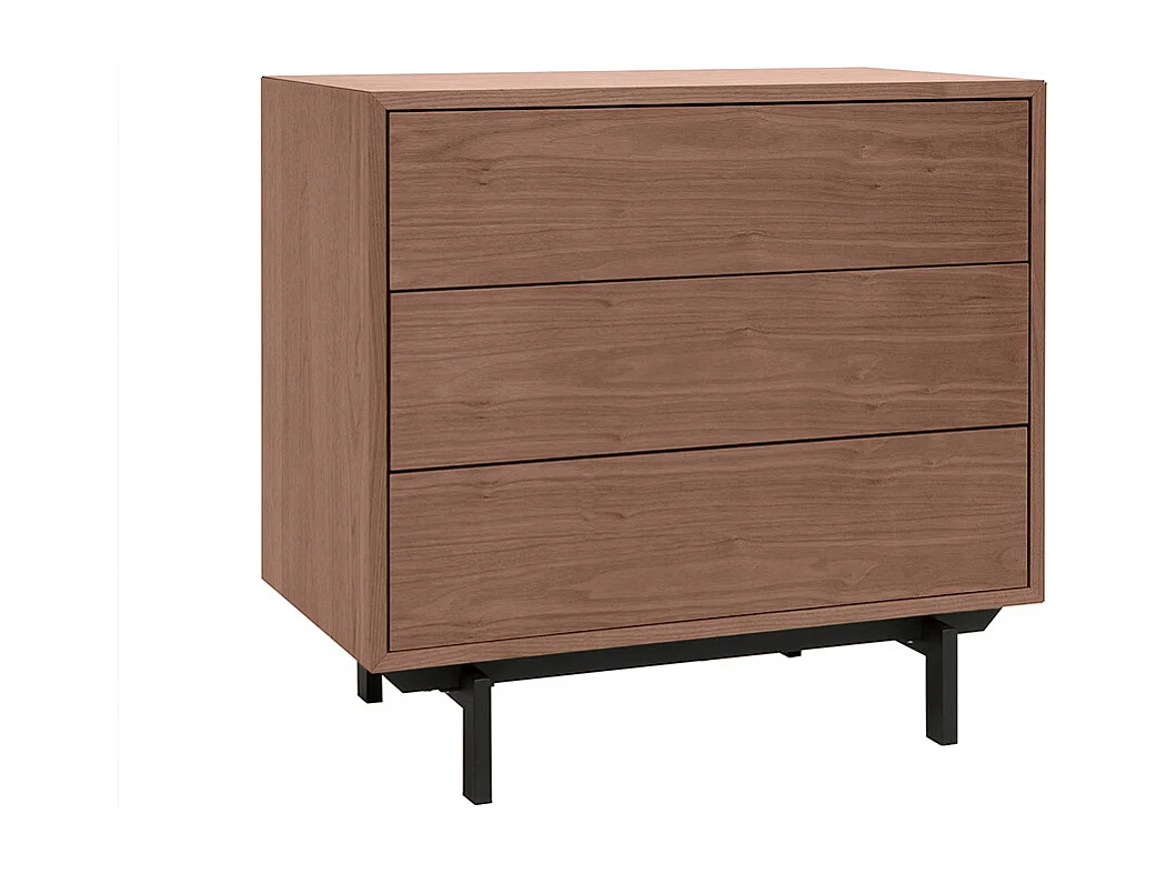 Commode vintage en bois foncé noyer et métal noir 3 tiroirs L81 cm MANNY