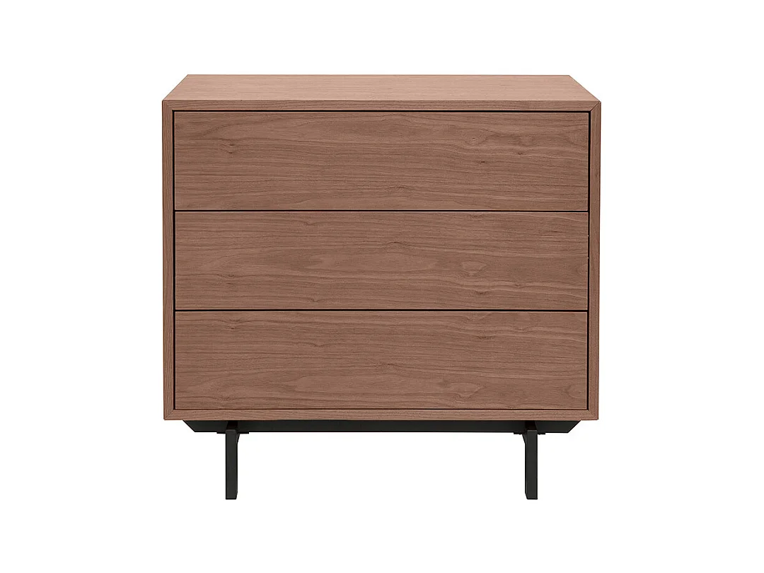 Commode vintage en bois foncé noyer et métal noir 3 tiroirs L81 cm MANNY