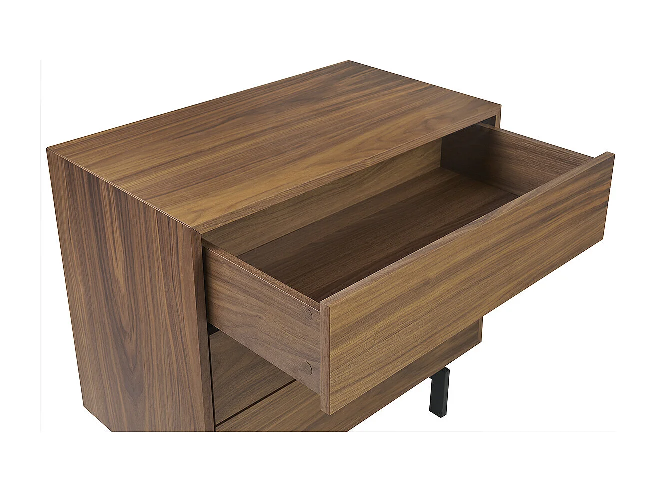 Commode vintage en bois foncé noyer et métal noir 3 tiroirs L81 cm MANNY