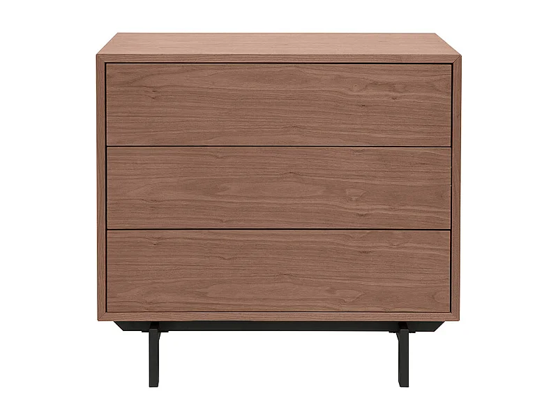 Commode vintage en bois foncé noyer et métal noir 3 tiroirs L81 cm MANNY