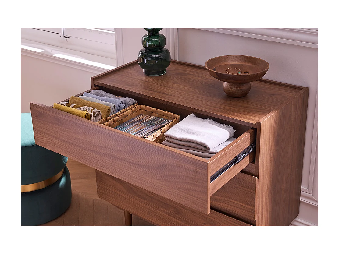 Cómoda de 3 cajones de madera oscura 80 cm SANAA