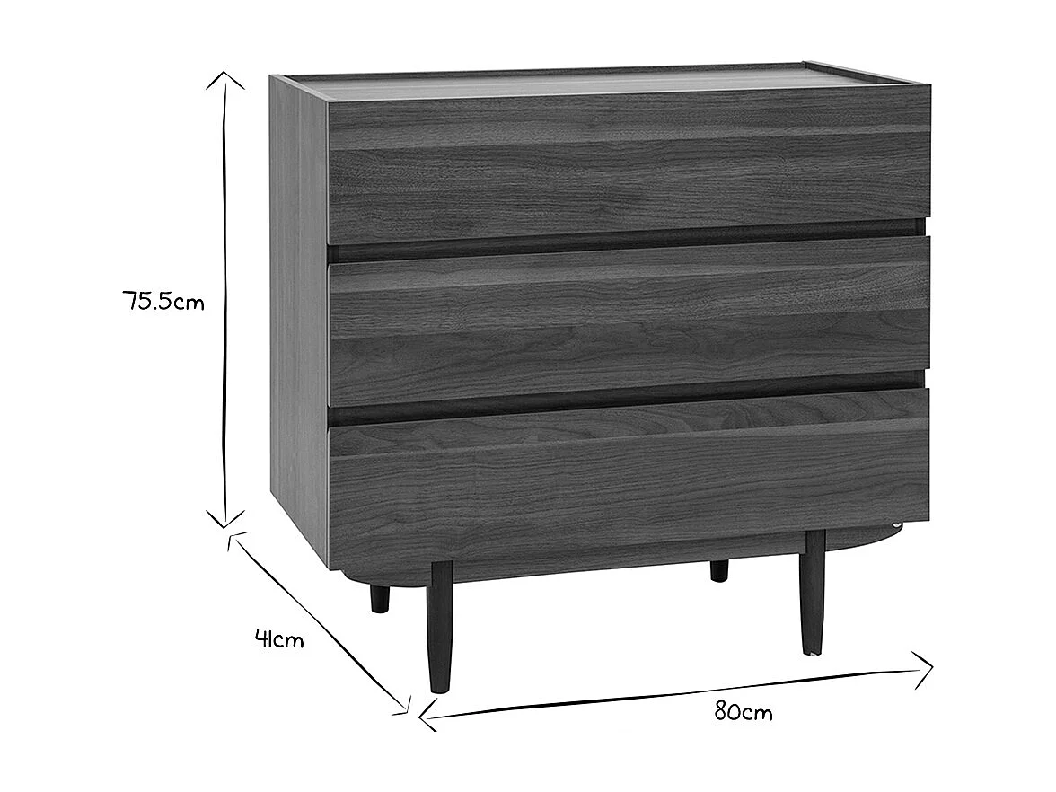 Comò 3 cassetti in legno scuro L80 cm SANAA