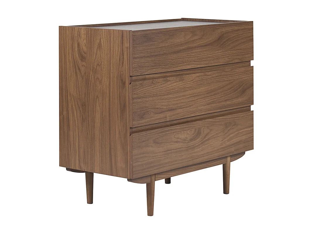 Commode finition bois foncé noyer 3 tiroirs L80 cm SANAA