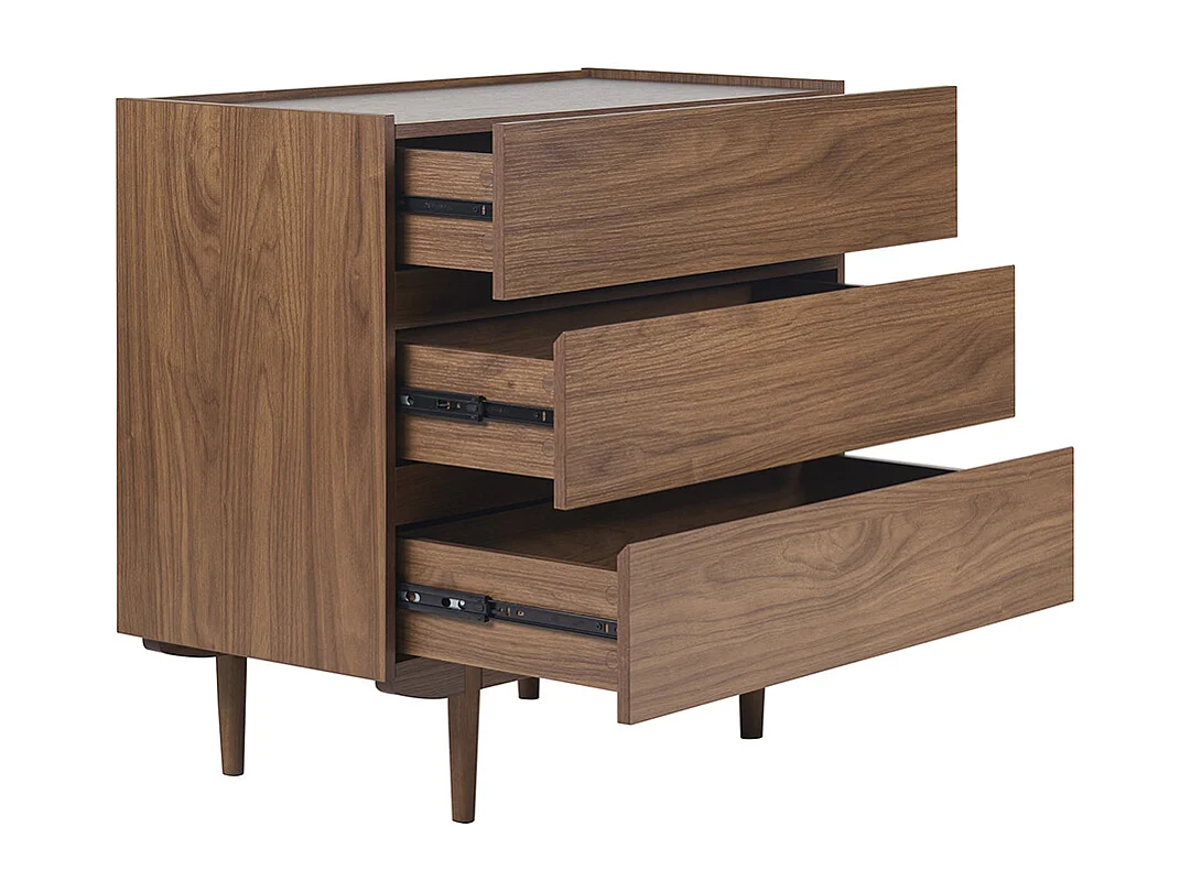 Commode finition bois foncé noyer 3 tiroirs L80 cm SANAA