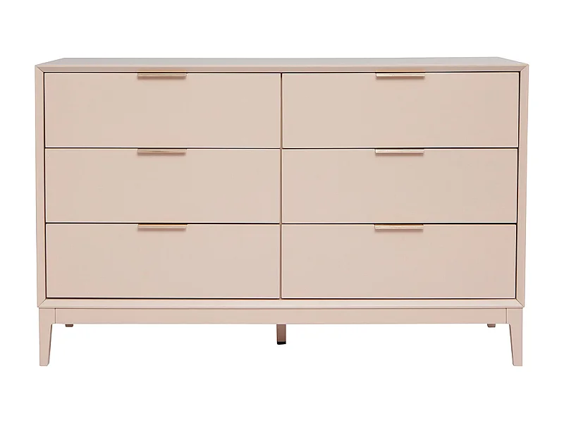 Comò rosa cipria e metallo dorato 6 cassetti L120 cm GIANA