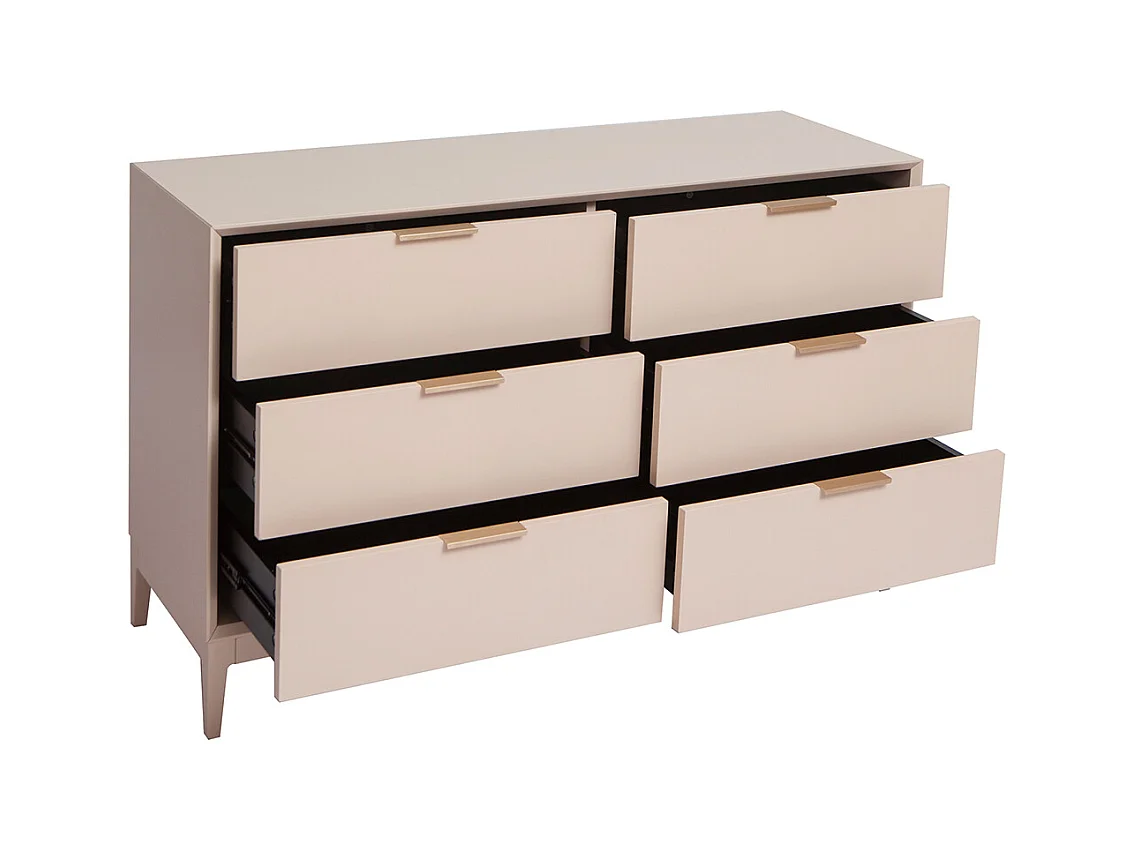 Cómoda de 6 cajones rosa palo y metal dorado 120 cm GIANA