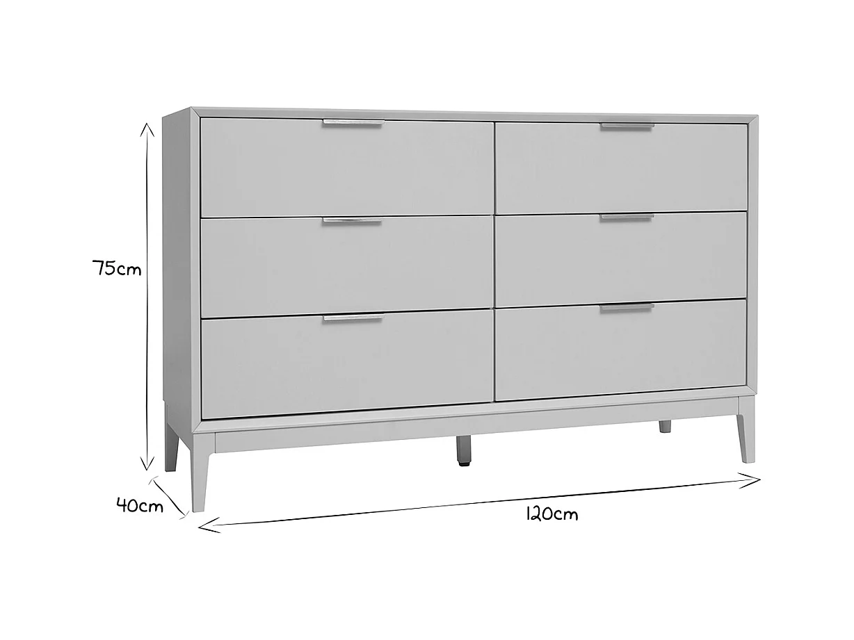 Cómoda de 6 cajones rosa palo y metal dorado 120 cm GIANA