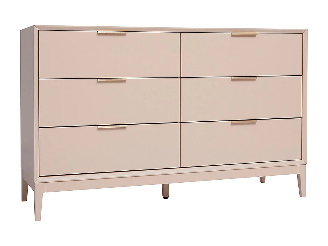 Cómoda de 6 cajones rosa palo y metal dorado 120 cm GIANA