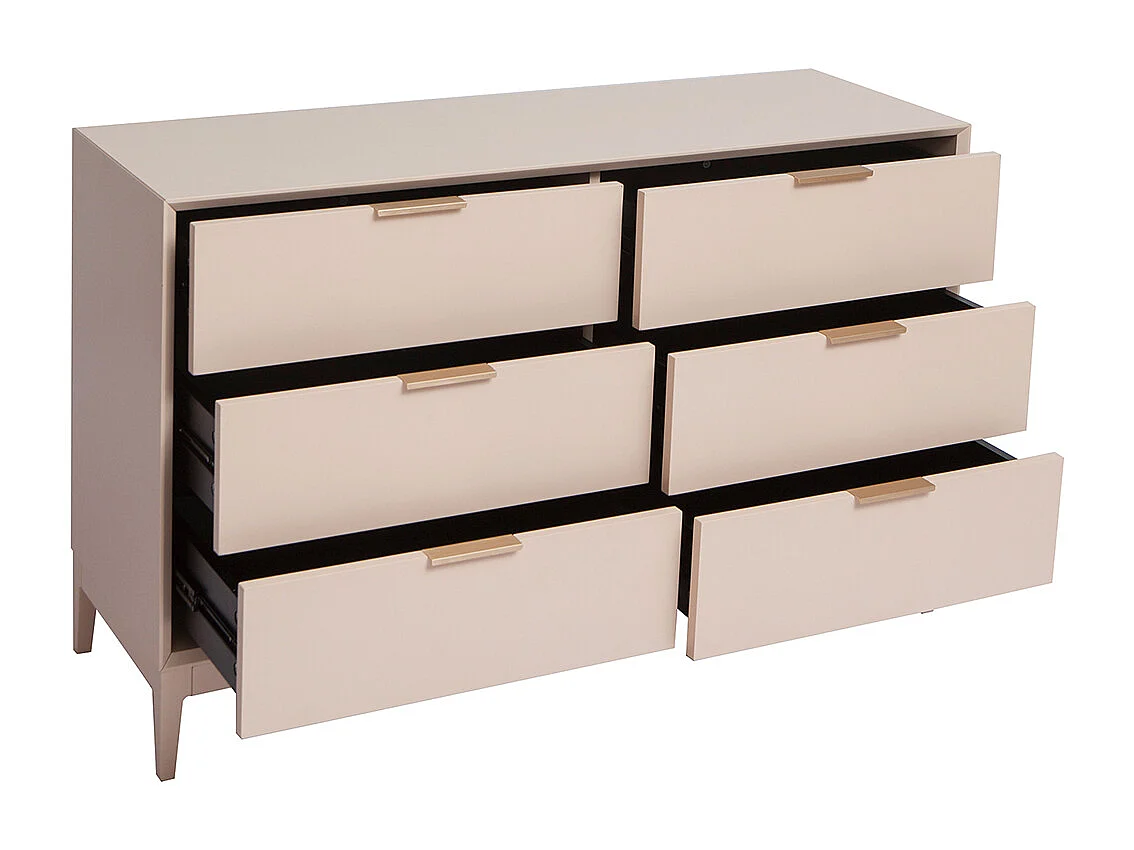 Cómoda de 6 cajones rosa palo y metal dorado 120 cm GIANA