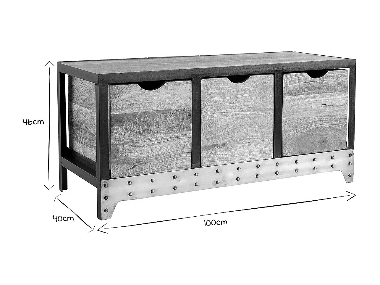 Industrielles Aufbewahrungs- / Schuhmöbel ATELIER Massivholz und Metall