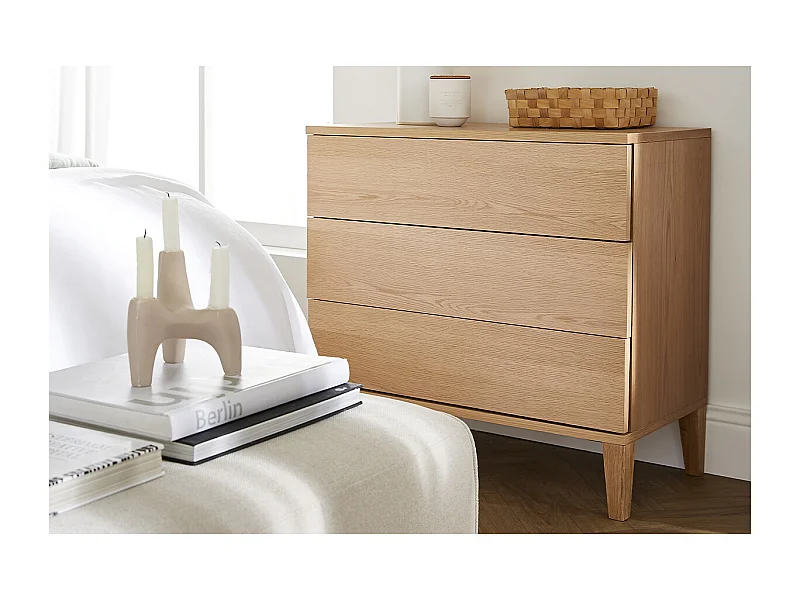 Commode scandinave en bois clair chêne 3 tiroirs L80 cm FREDDY