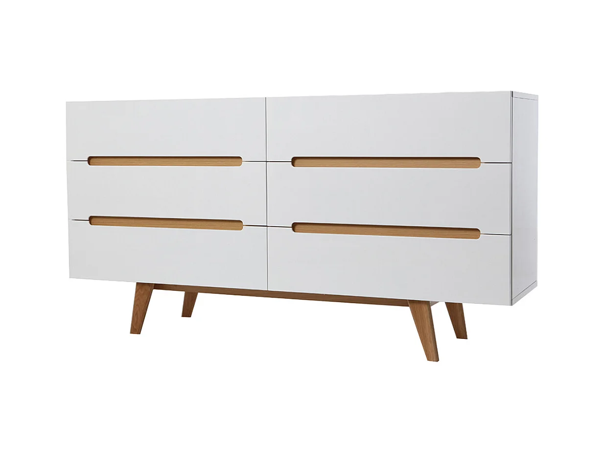 Cómoda escandinava blanco brillante y fresno 6 cajones MELKA