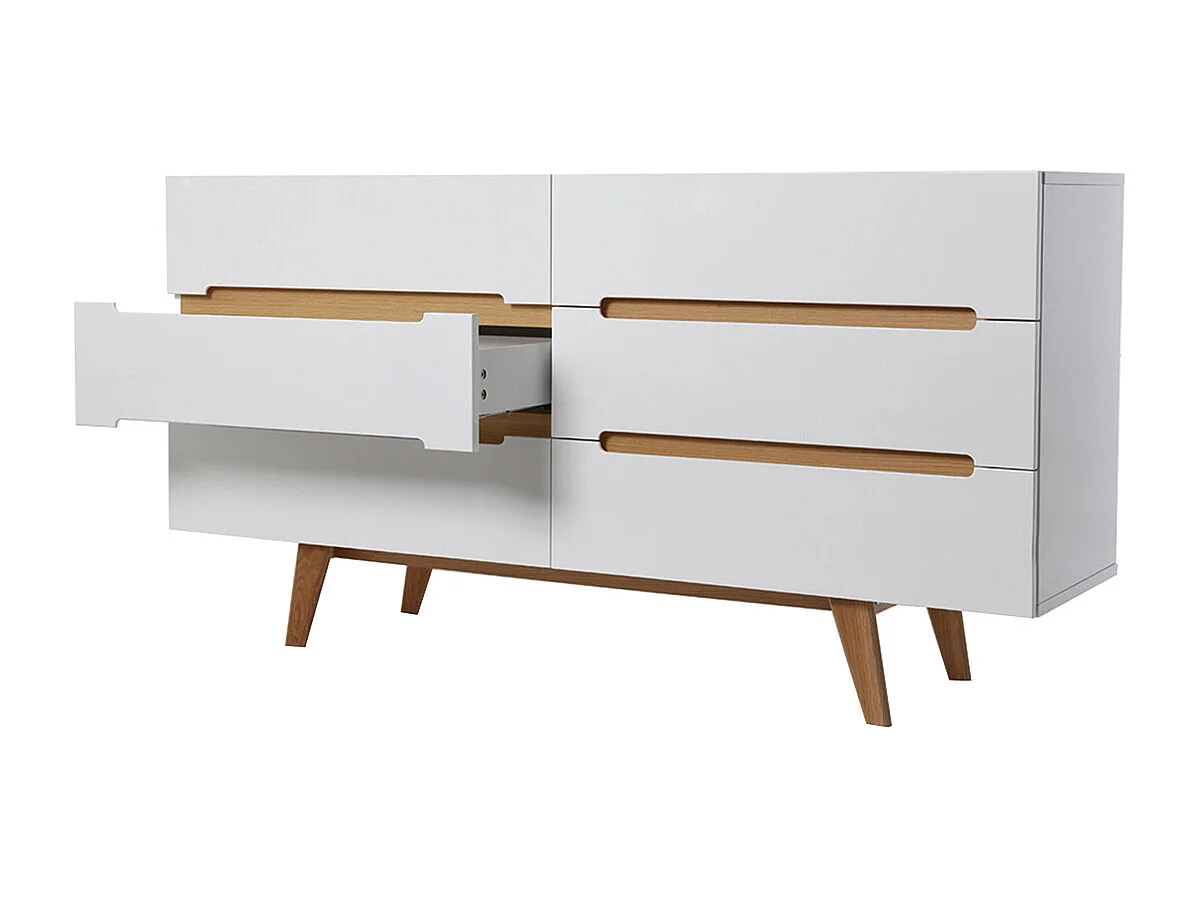 Cómoda escandinava blanco brillante y fresno 6 cajones MELKA