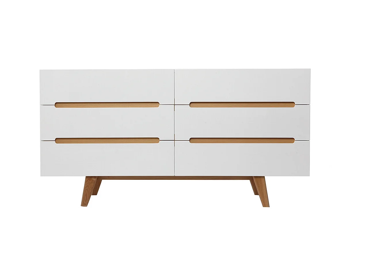 Commode scandinave finition blanc brillant laqué 6 tiroirs L160 cm MELKA