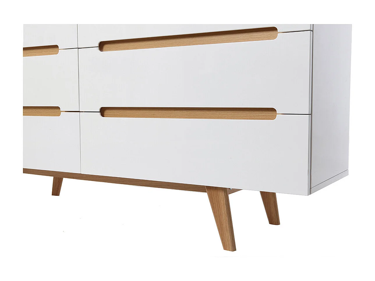 Skandinavische Kommode Weiß glänzend und Esche 6 Schubladen MELKA