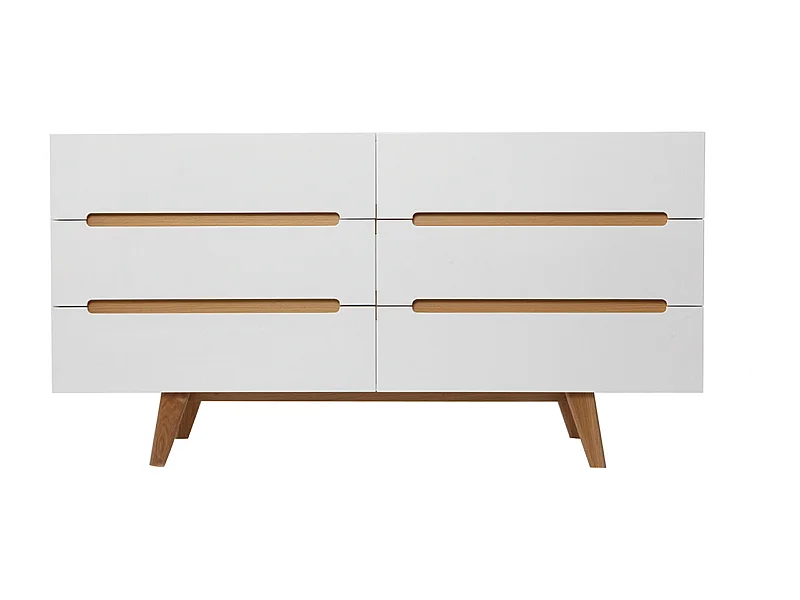 Commode scandinave finition blanc brillant laqué 6 tiroirs L160 cm MELKA