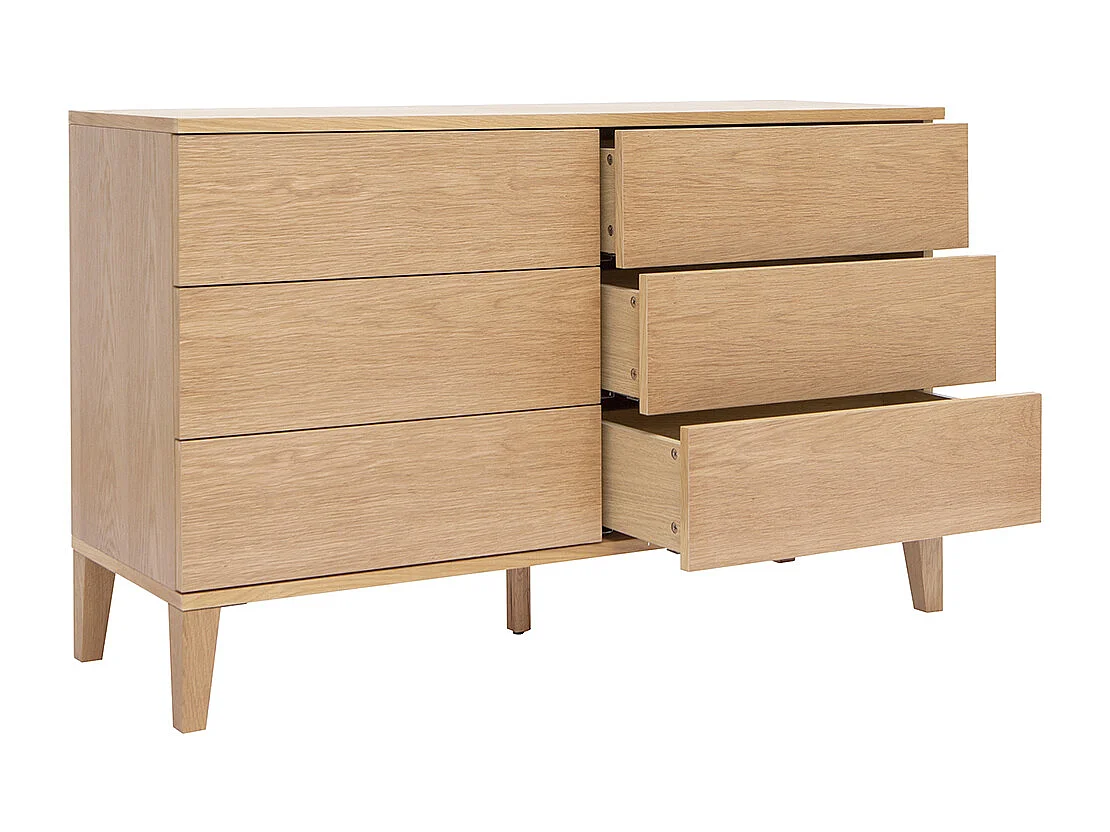 Commode en bois clair chêne 6 tiroirs L120 cm FREDDY