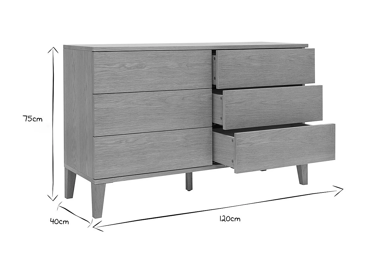 Comò 6 cassetti in legno chiaro L120 cm FREDDY