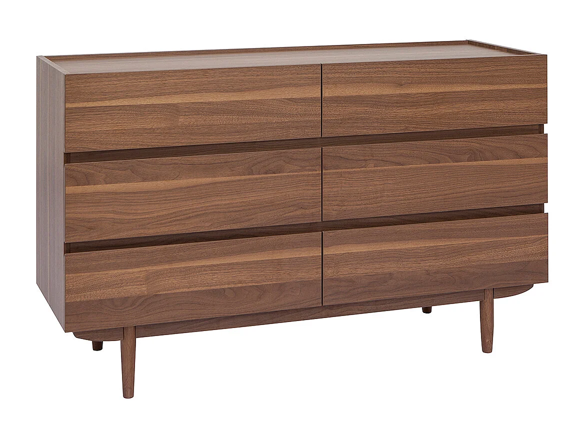 Commode finition bois foncé noyer 6 tiroirs L120 cm SANAA