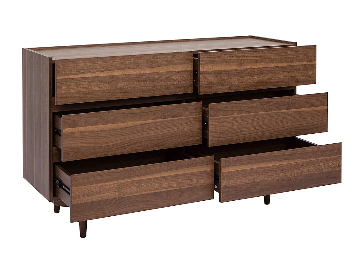 Commode finition bois foncé noyer 6 tiroirs L120 cm SANAA