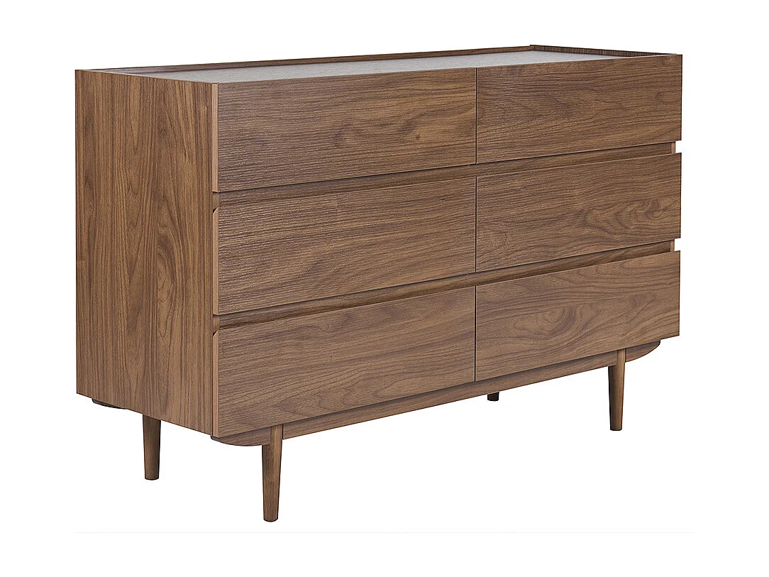 Commode finition bois foncé noyer 6 tiroirs L120 cm SANAA