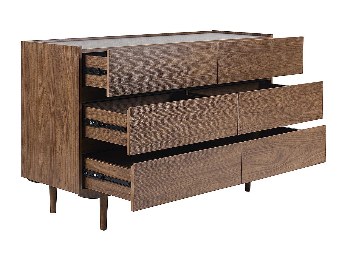 Commode finition bois foncé noyer 6 tiroirs L120 cm SANAA