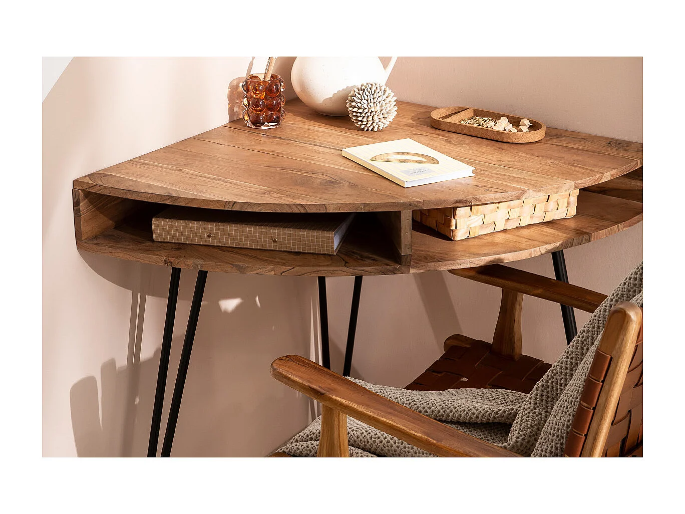 Bureau d'angle avec rangements bois massif et métal noir L75 cm GOSBY