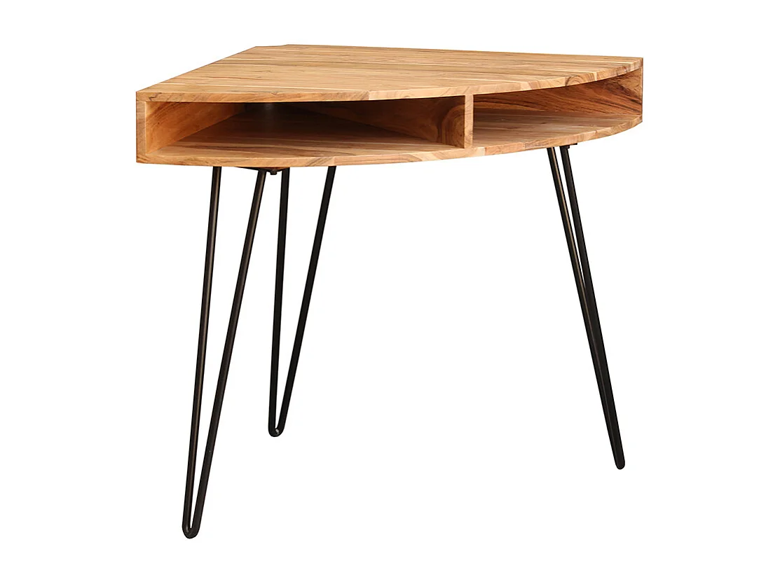 Bureau d'angle avec rangements bois massif et métal noir L75 cm GOSBY