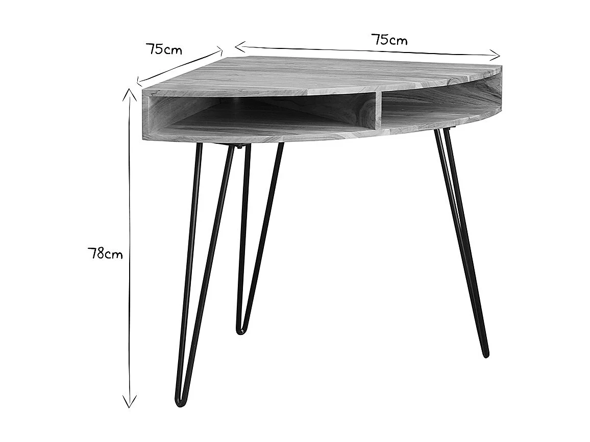 Bureau d'angle avec rangements bois massif et métal noir L75 cm GOSBY
