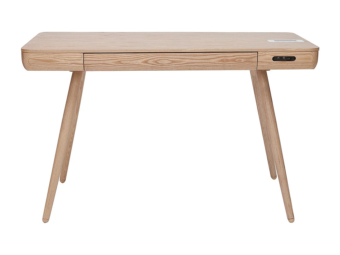 Bureau connecté multimédia  avec tiroir bois clair massif L120 cm CLEVER