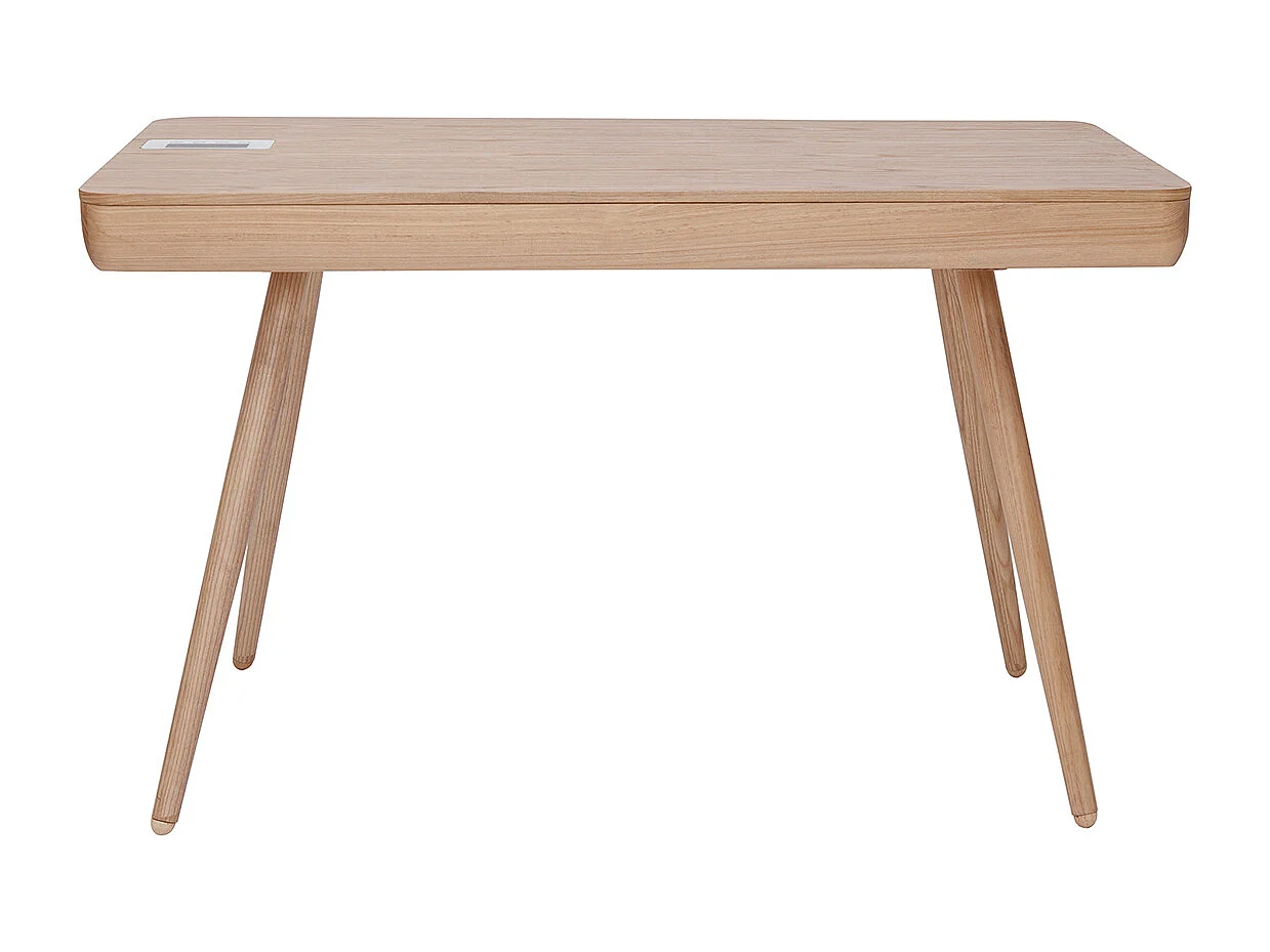Bureau connecté multimédia  avec tiroir bois clair massif L120 cm CLEVER
