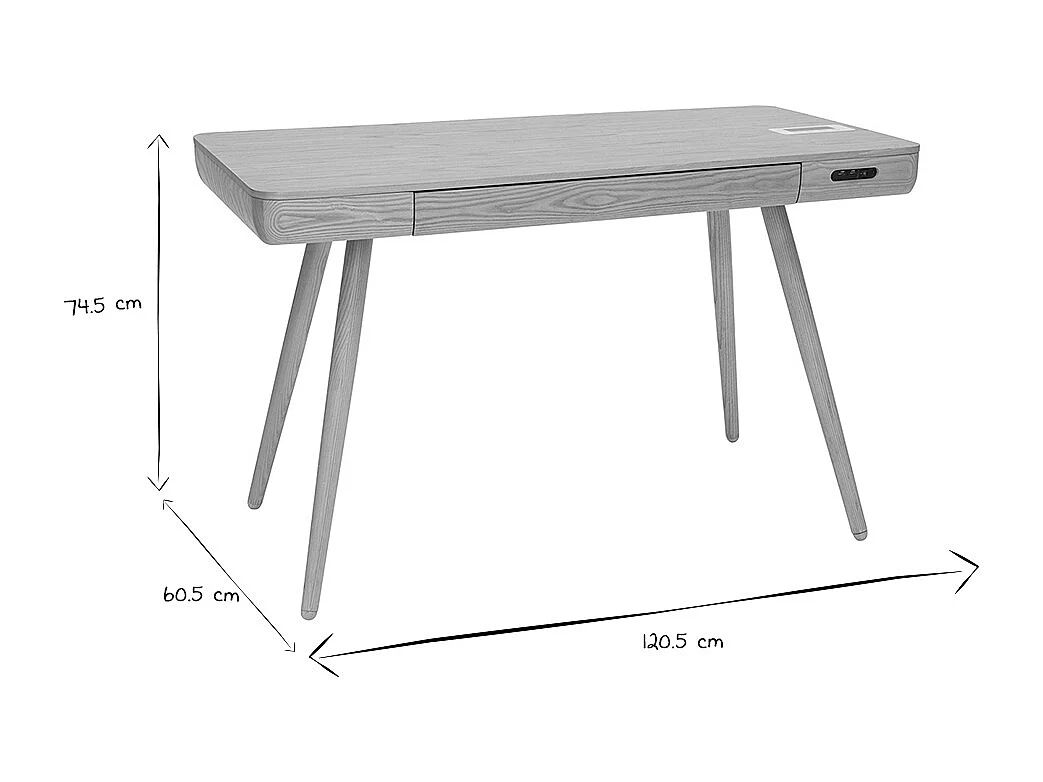 Bureau connecté multimédia  avec tiroir bois clair massif L120 cm CLEVER