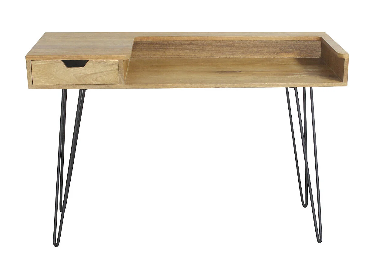 Bureau avec tiroir bois manguier massif et métal noir L116 cm VIBES