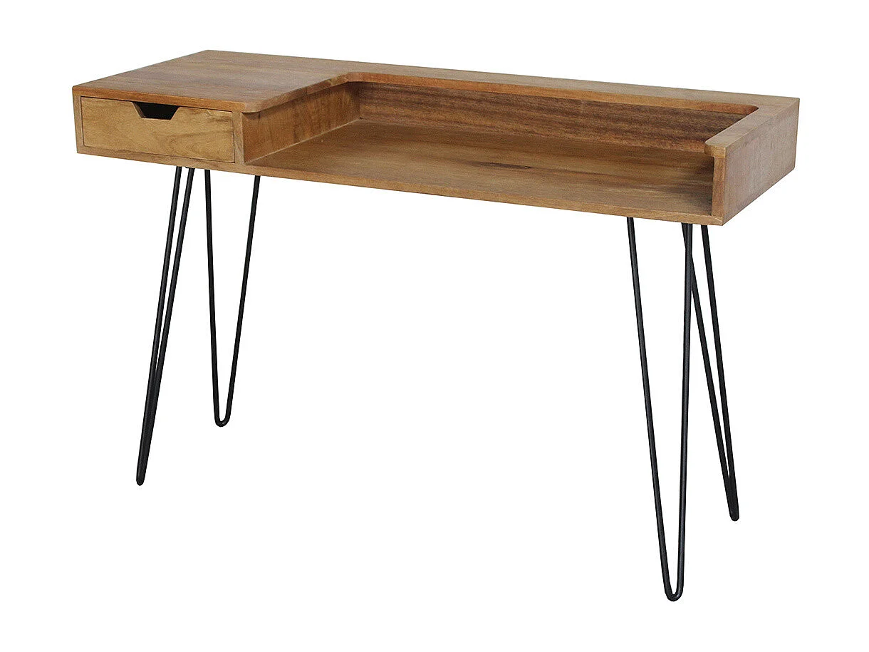 Bureau avec tiroir bois manguier massif et métal noir L116 cm VIBES