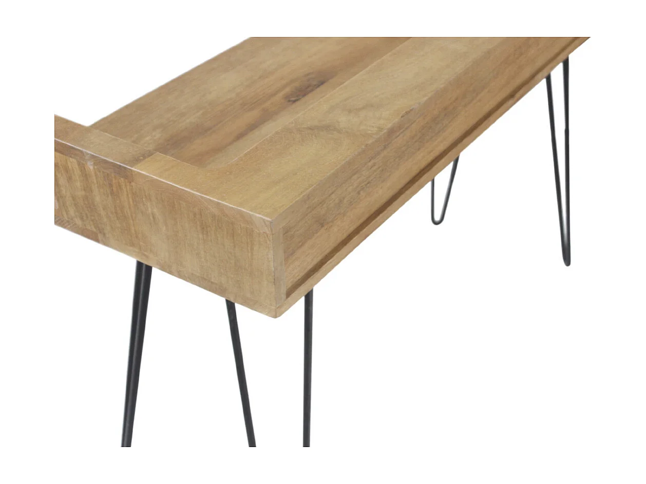 Bureau avec tiroir bois manguier massif et métal noir L116 cm VIBES