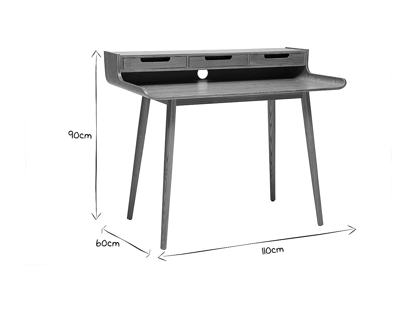 Schreibtisch aus Eschenfurnier 3 Schubladen OPUS