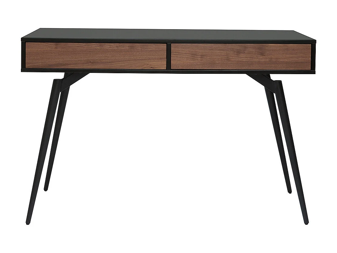 Bureau avec rangements 2 tiroirs design noir mat et bois foncé noyer L120 cm TRIPOLI