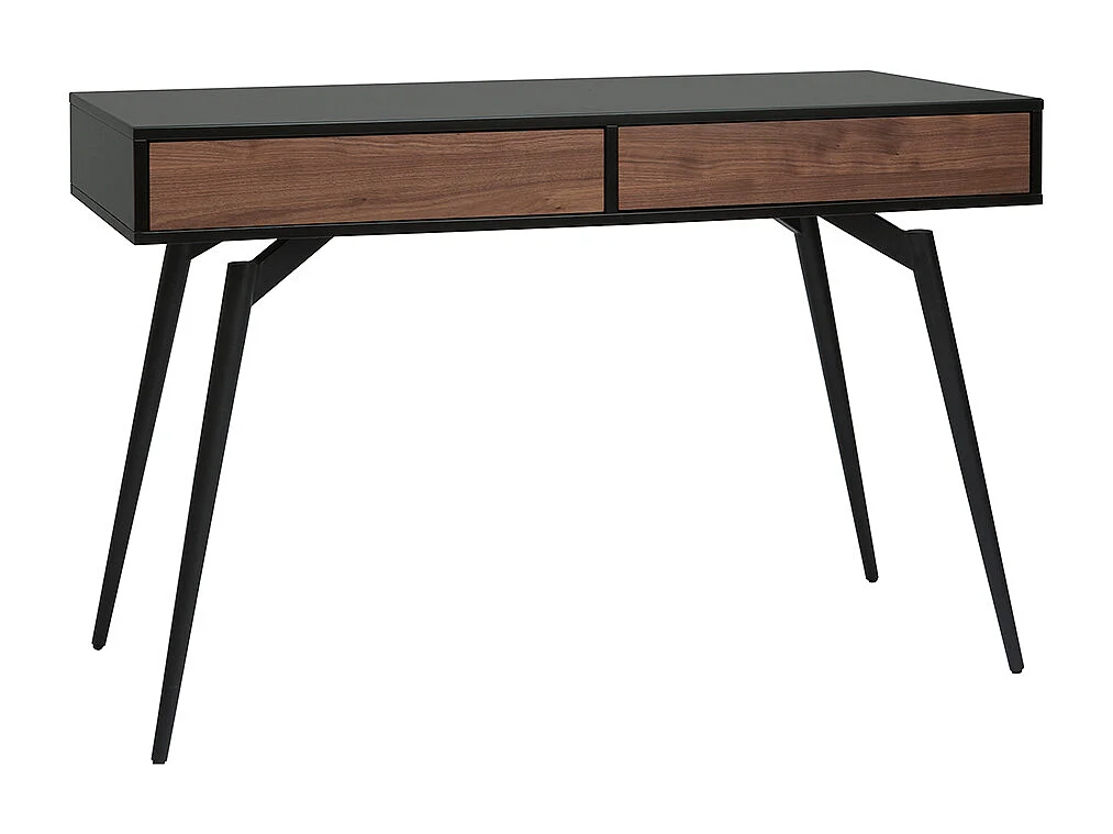 Bureau avec rangements 2 tiroirs design noir mat et bois foncé noyer L120 cm TRIPOLI