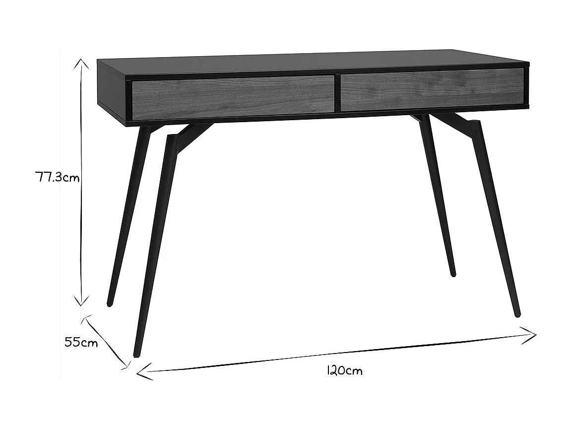 Bureau avec rangements 2 tiroirs design noir mat et bois foncé noyer L120 cm TRIPOLI